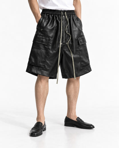 Coated Faux Leather Cargo Shorts