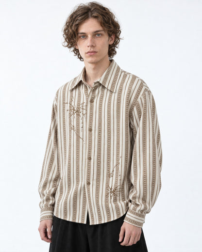 Embroidered Striped Button-Up Shirt