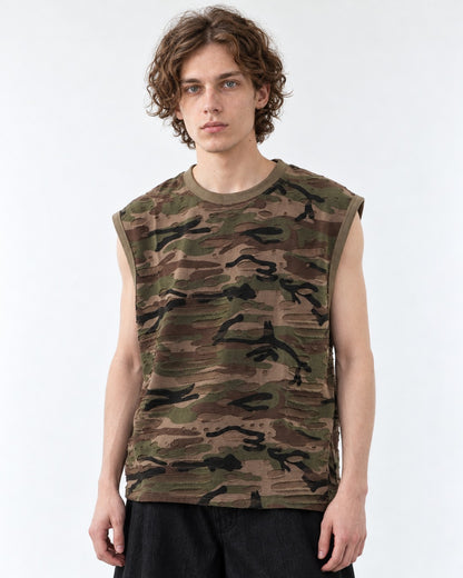 Distressed Camouflage Sleeveless Top