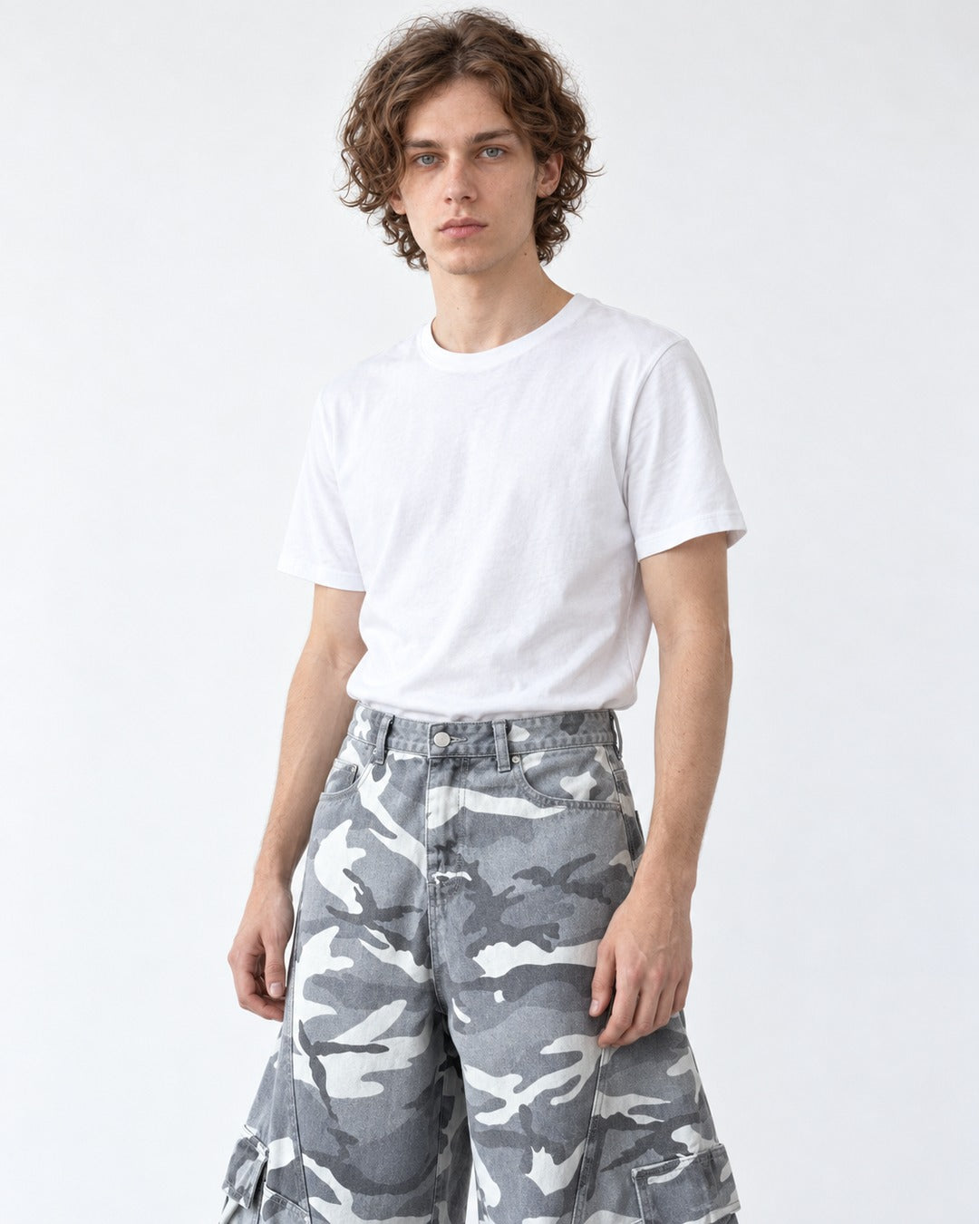 Camouflage Cargo Wide-Leg Pants