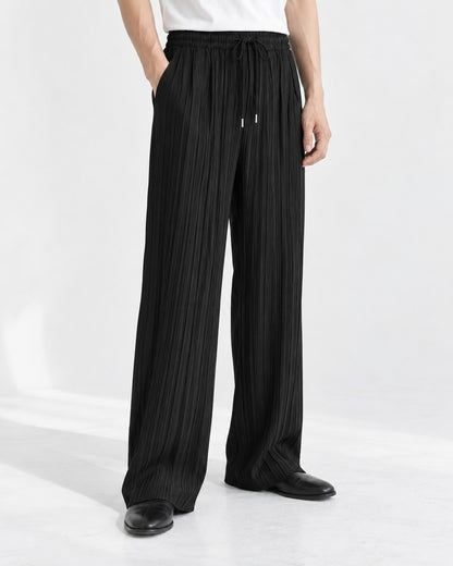 Pleated Drawstring Wide-Leg Pants
