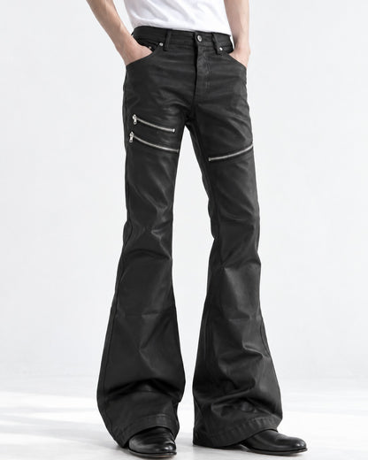 Zip Detail Flared Coated Pants