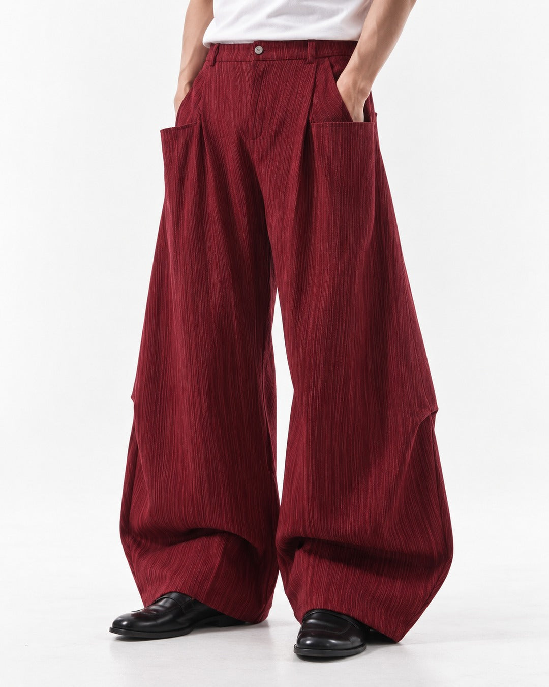 Textured Barrel Wide-Leg Pants