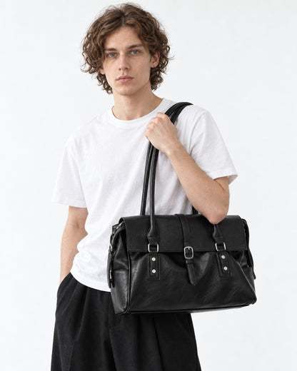 Black Double Buckle Flap Shoulder Bag