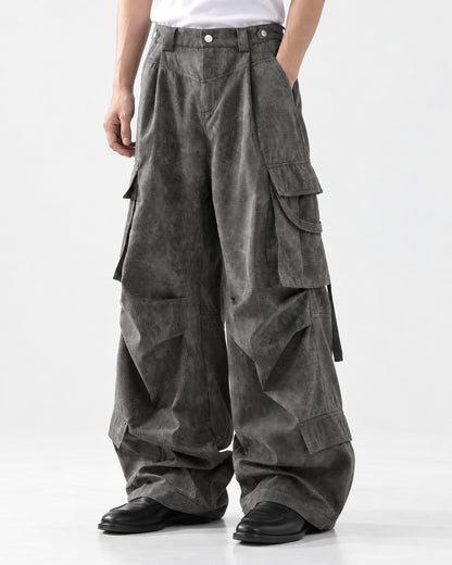 Layered Flap-Pocket Wide-Leg Cargo Pants