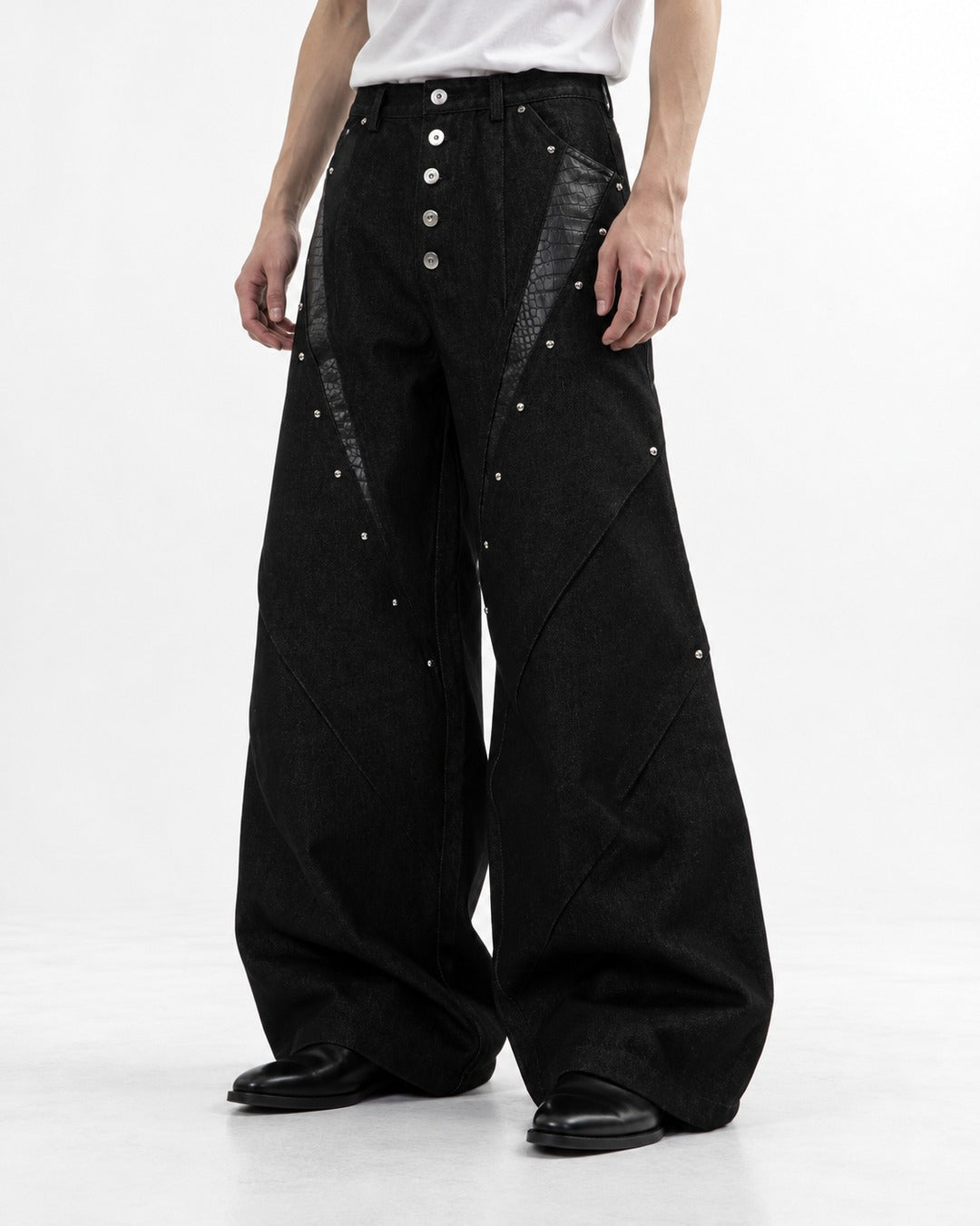 Snake Texture Panel Studded Jeans