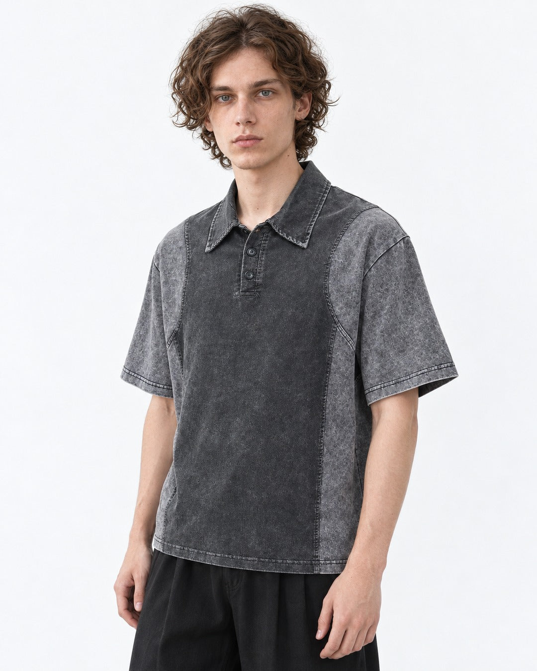 Panel Seam Washed Polo Shirt