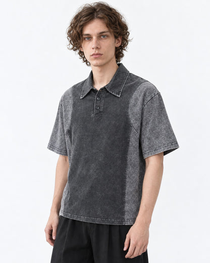 Panel Seam Washed Polo Shirt