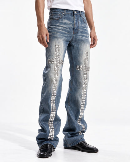 Studded Cross Straight Leg Jeans