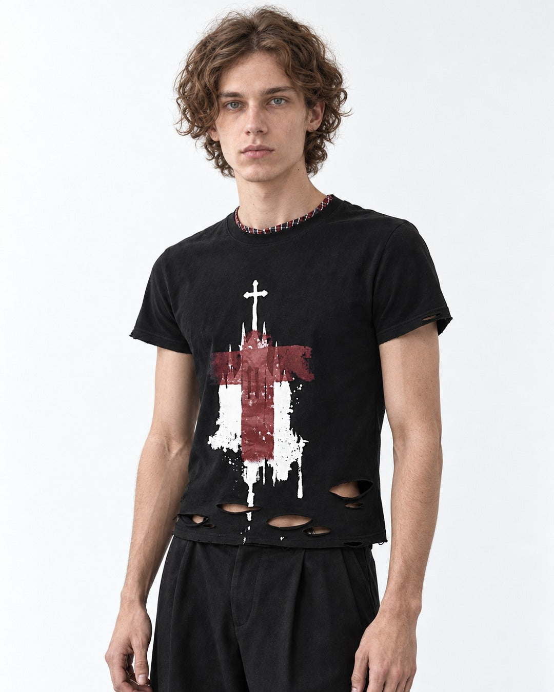 Distressed Cross Print T-Shirt