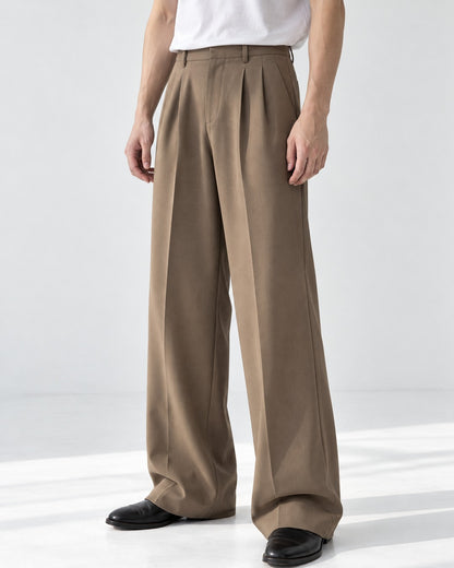Pleated Front Wide Flare Trousers