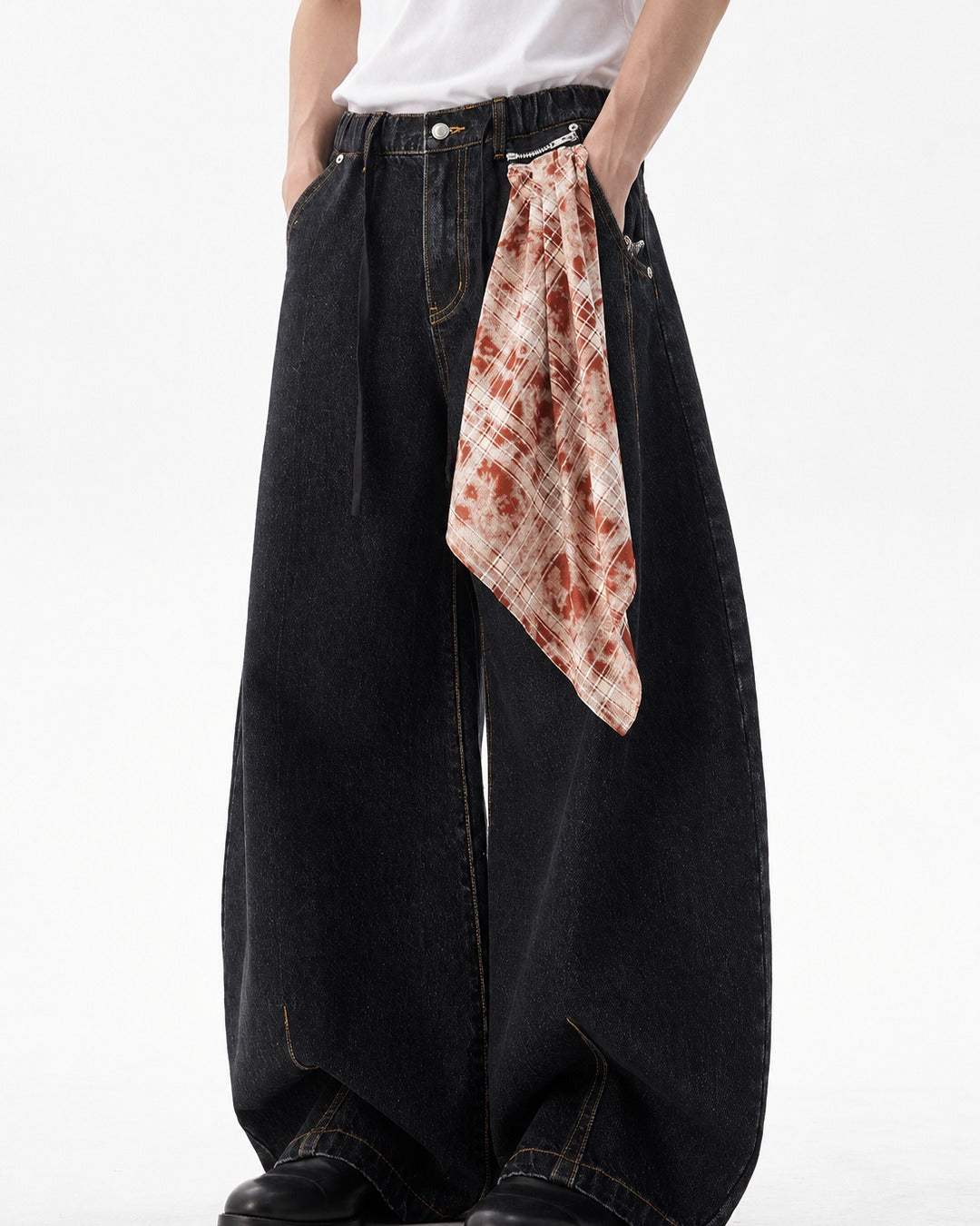 Scarf Detail Wide-Leg Jeans