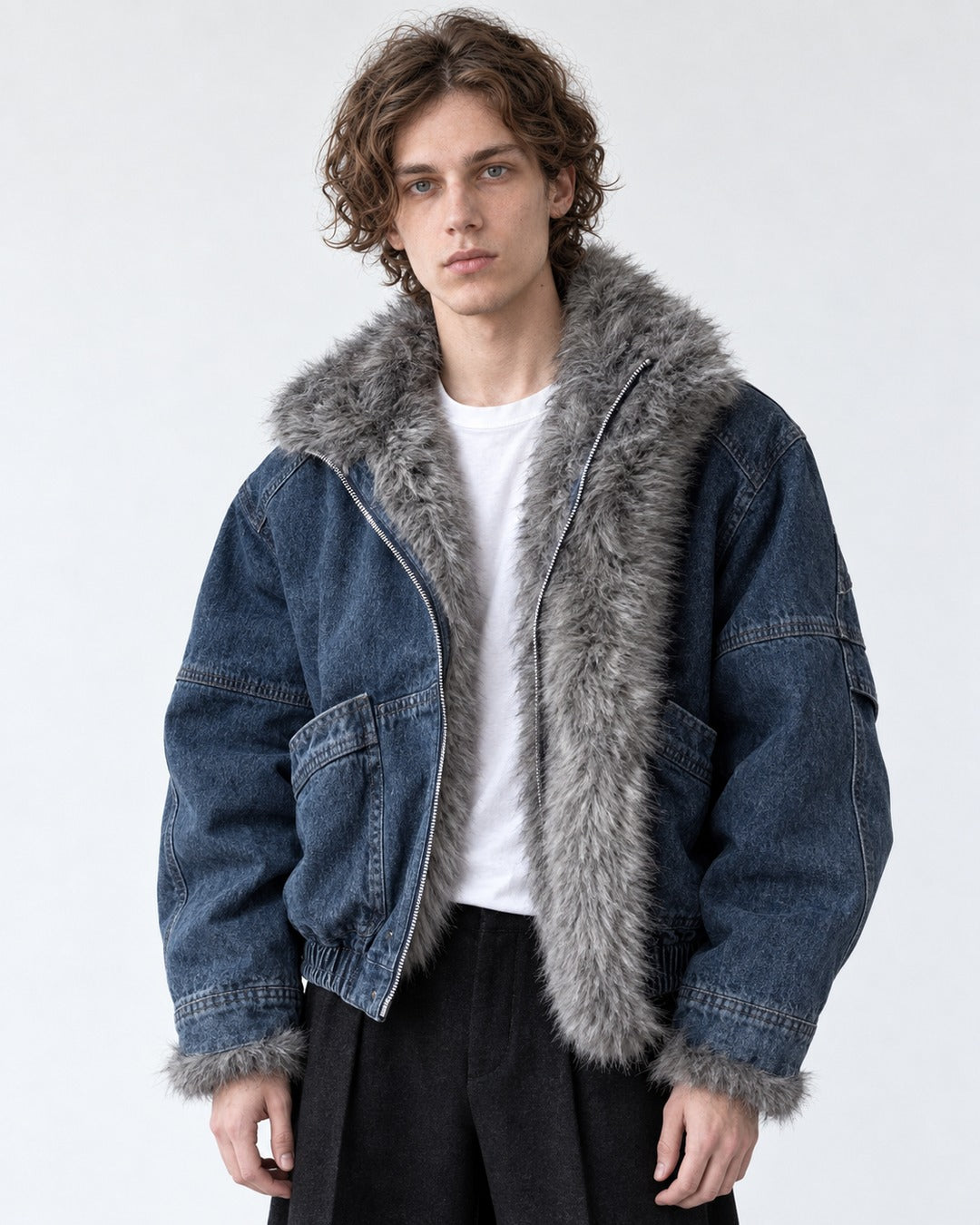 Shawl Fur-Collar Denim Jacket