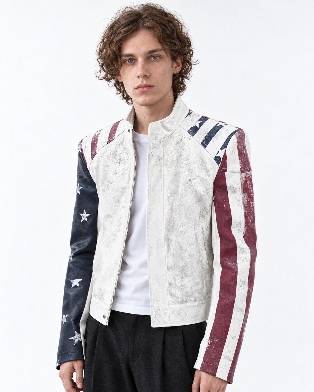American Flag Print Biker Jacket