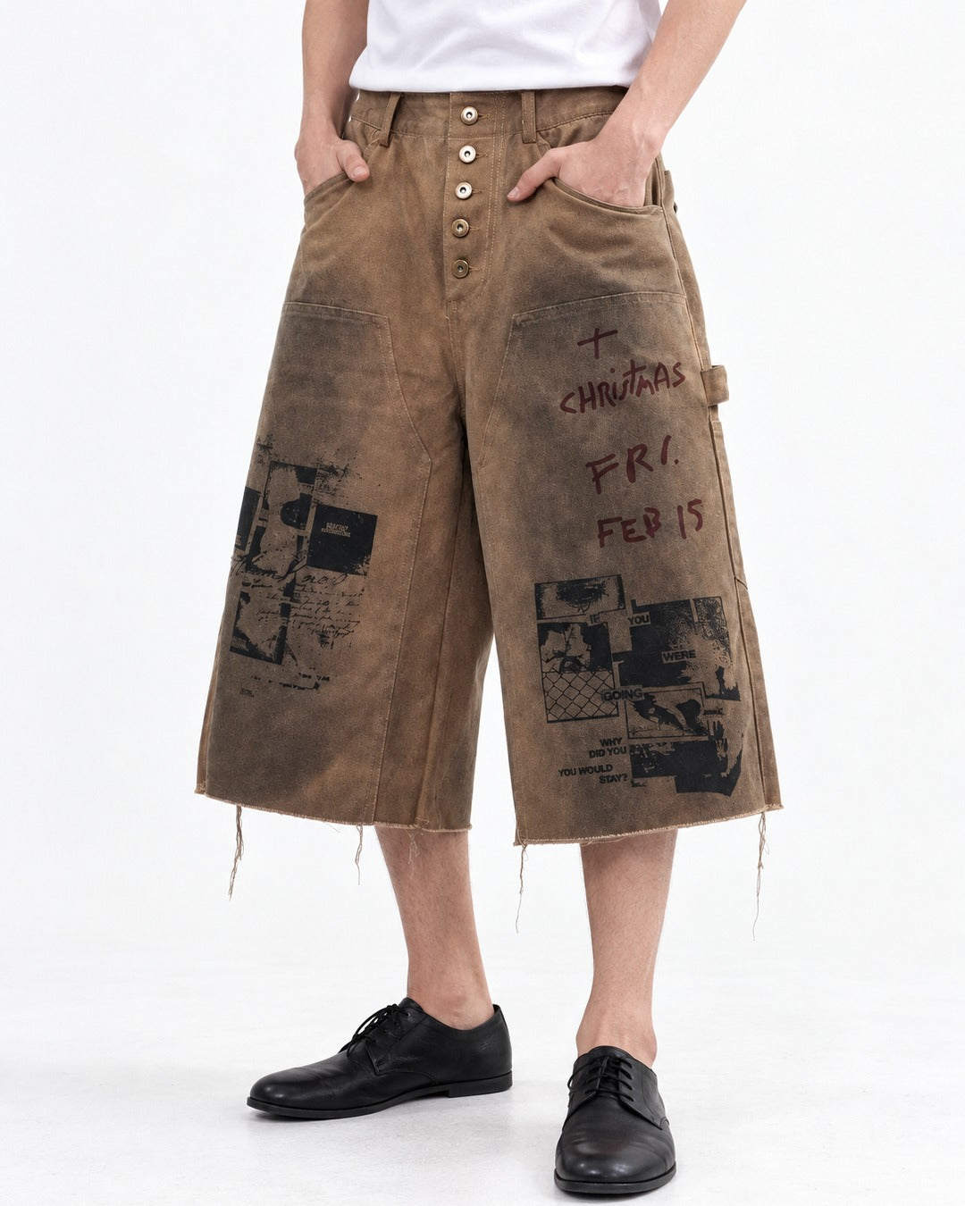 Distressed Graffiti Denim Shorts
