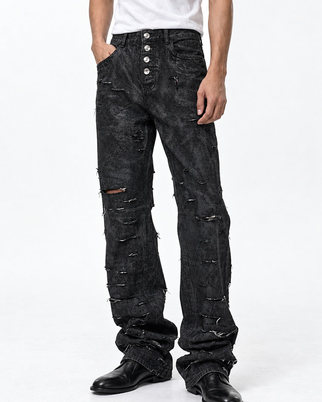 Ripped Patch Straight Jeans
