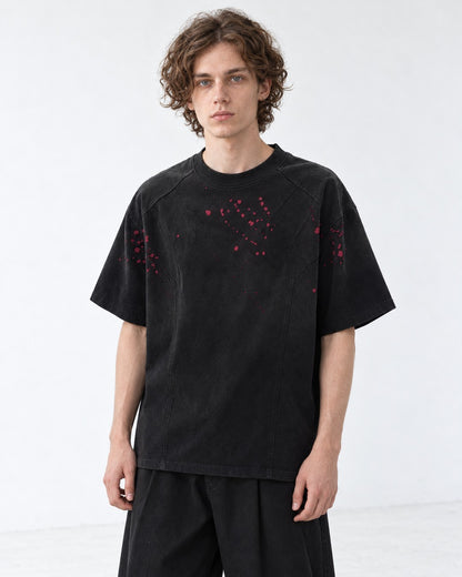 Red Splatter Seamed Black T-Shirt