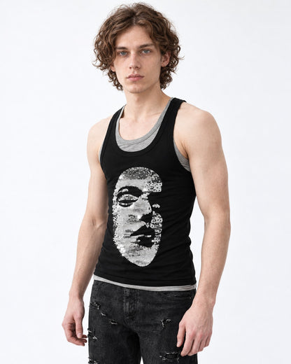 Sequin Face Graphic Layered Tank