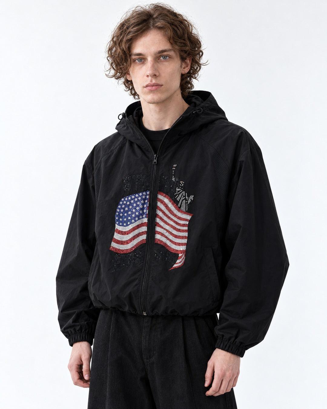 Rhinestone Flag Hooded Jacket