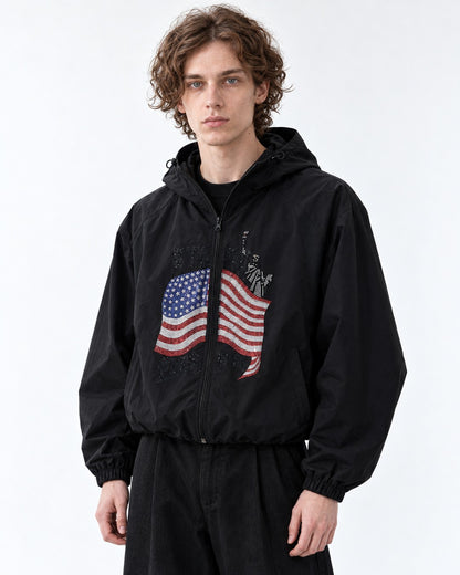 Rhinestone Flag Hooded Jacket