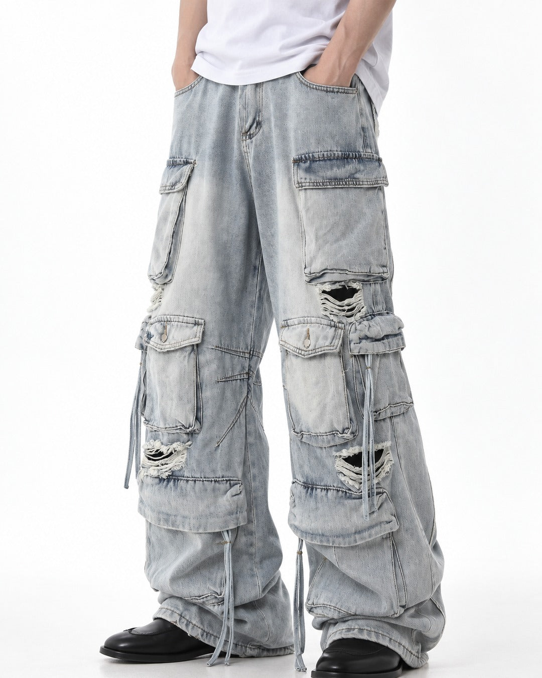 Shredded Multi-Pocket Cargo Jeans