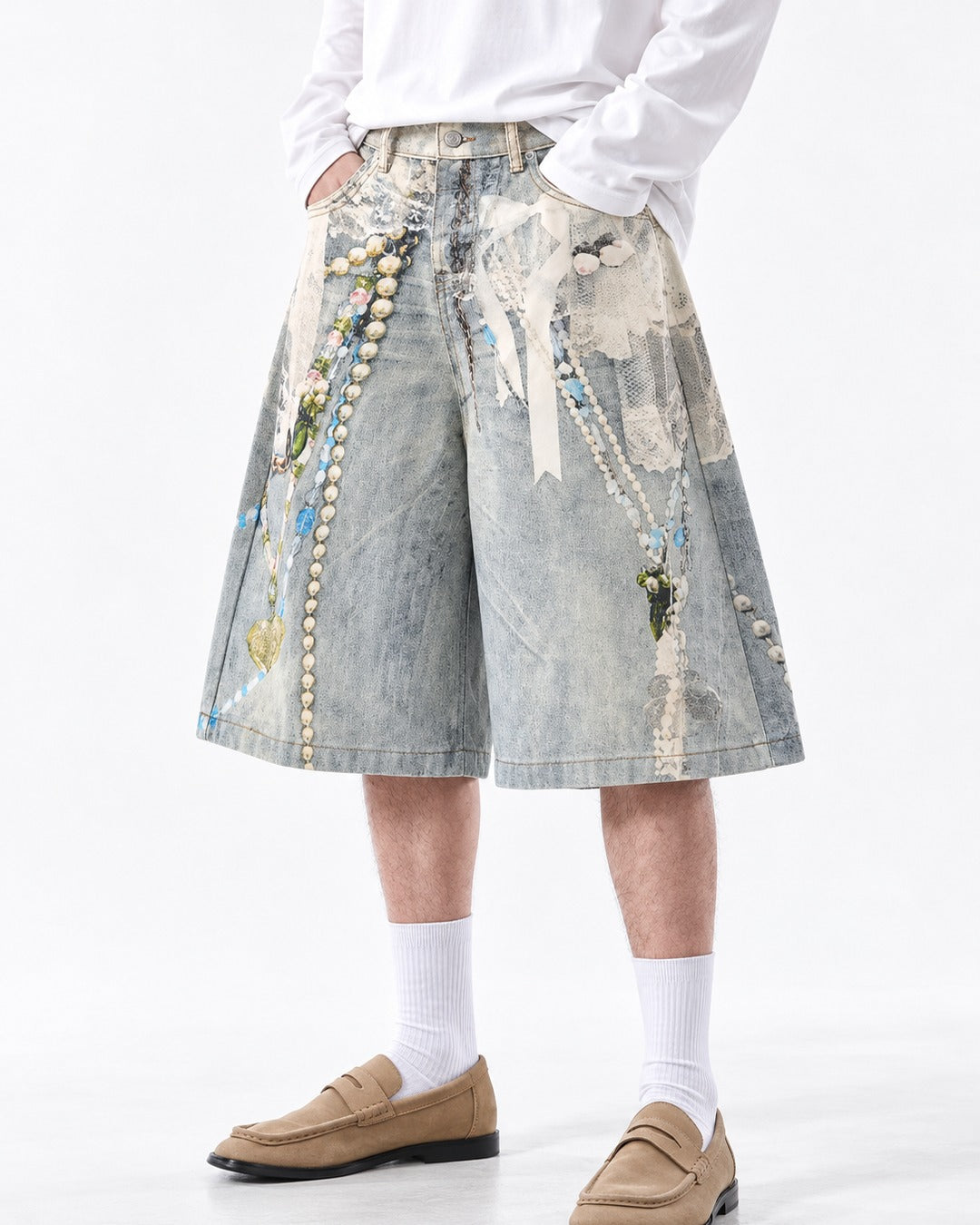 High Street Printed Denim Shorts
