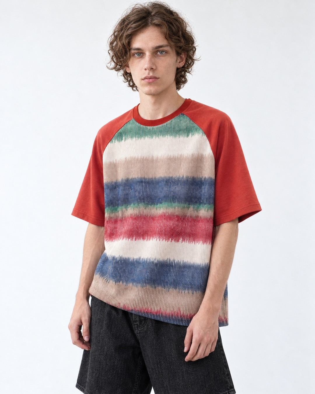 Retro Gradient Stripe Raglan Top