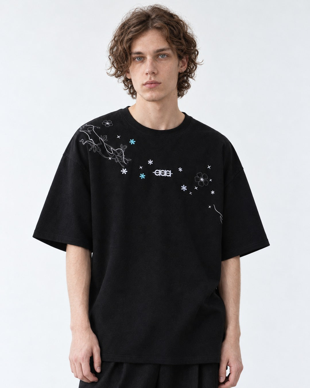 Floral-Embroidered Oversized Tee