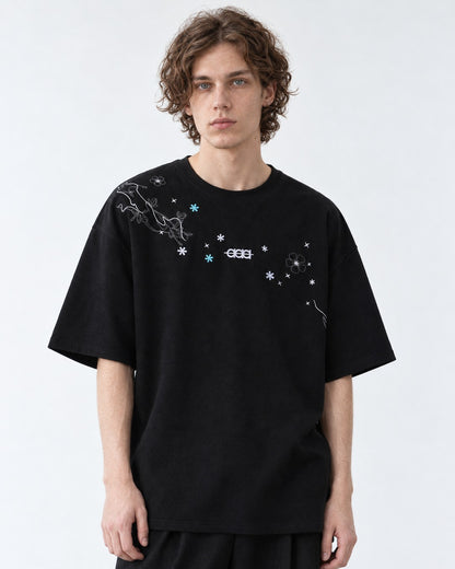 Floral-Embroidered Oversized Tee