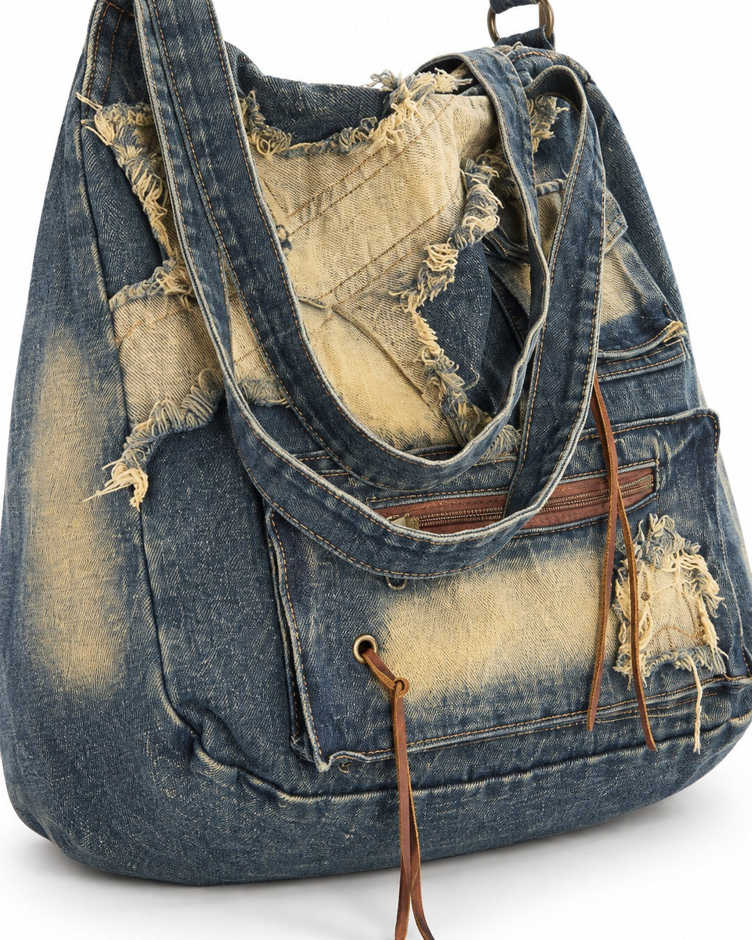 Distressed Patchwork Denim Tote