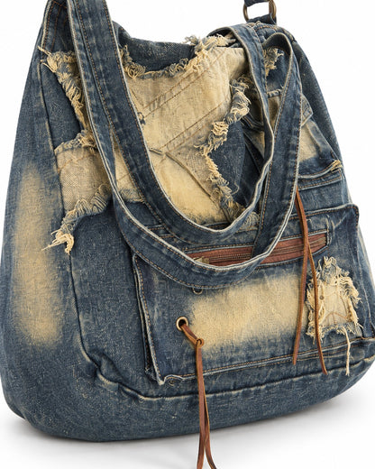 Distressed Patchwork Denim Tote