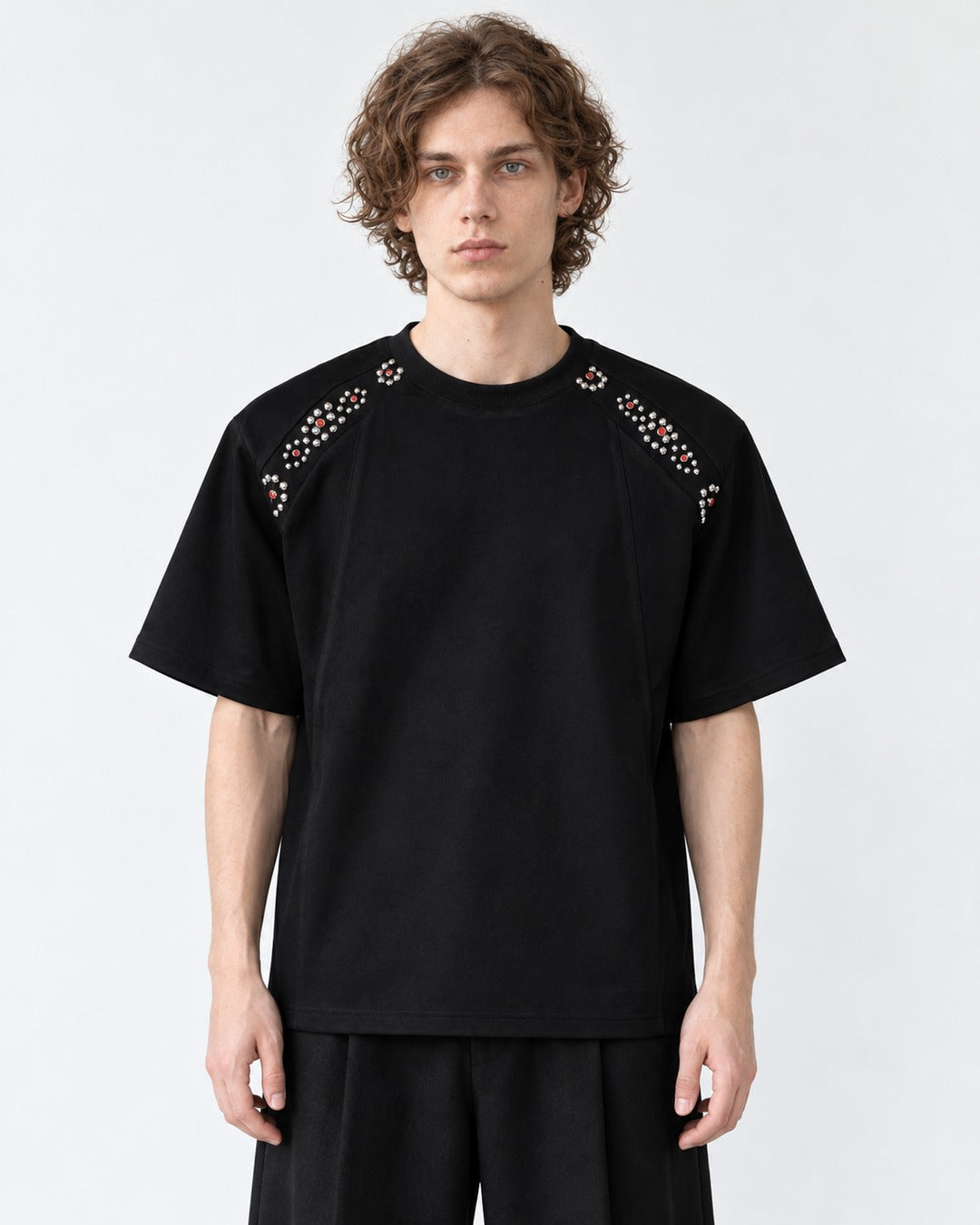 Stud and Gem Shoulder T-Shirt
