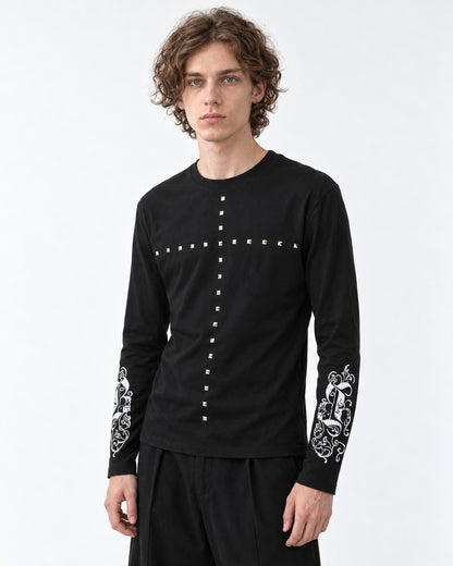Studded Cross Print Sleeve Long Sleeve Tee