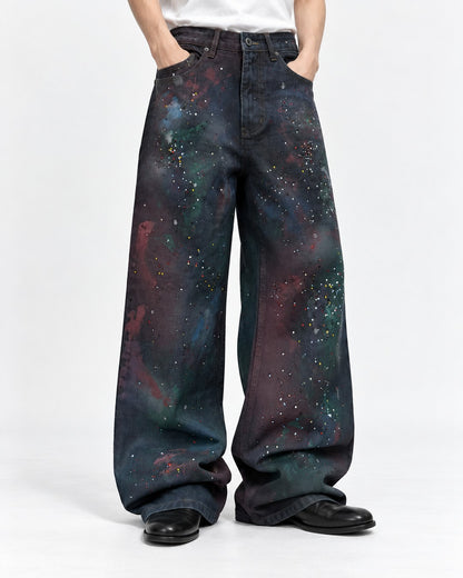 Cosmic Splatter Wide-Leg Jeans with Speckle Detail