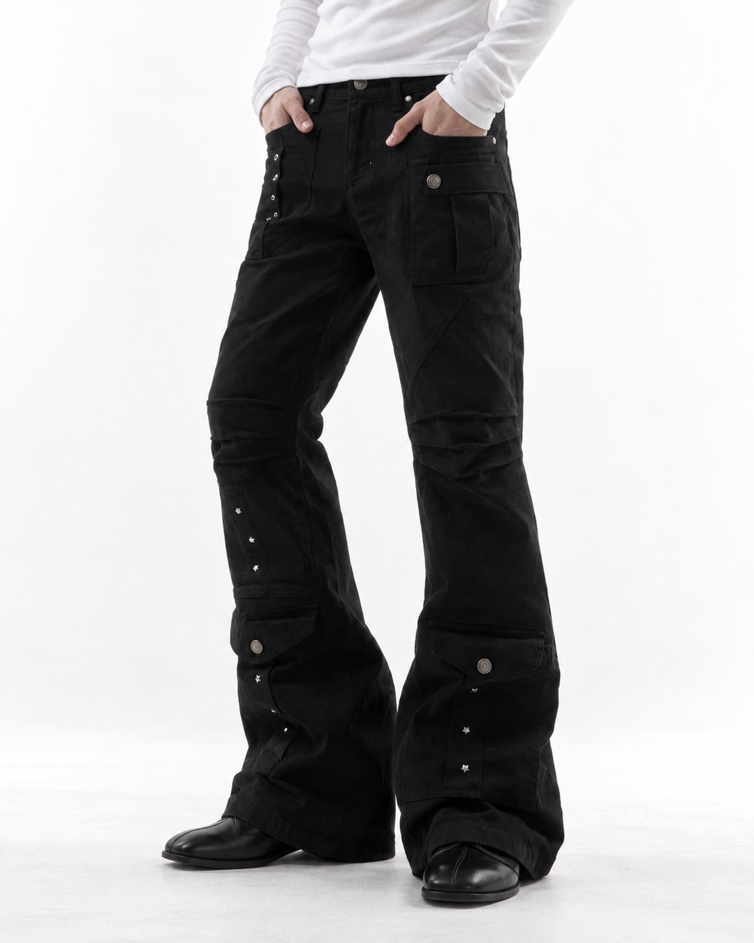 Studded Flap Pocket Flared Pants