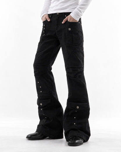 Studded Flap Pocket Flared Pants