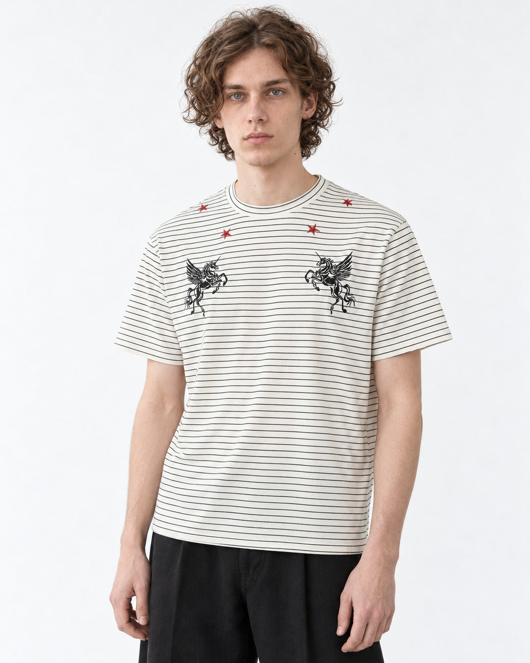 Pegasus Embroidered Pinstripe T-Shirt