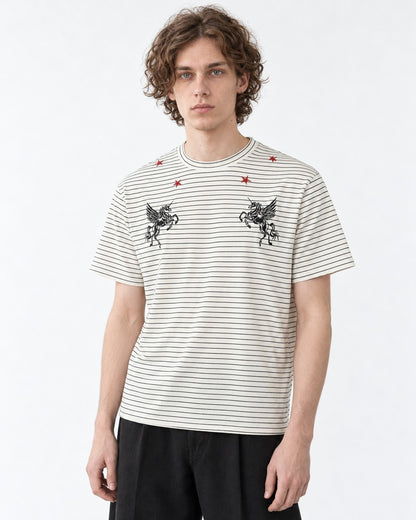 Pegasus Embroidered Pinstripe T-Shirt