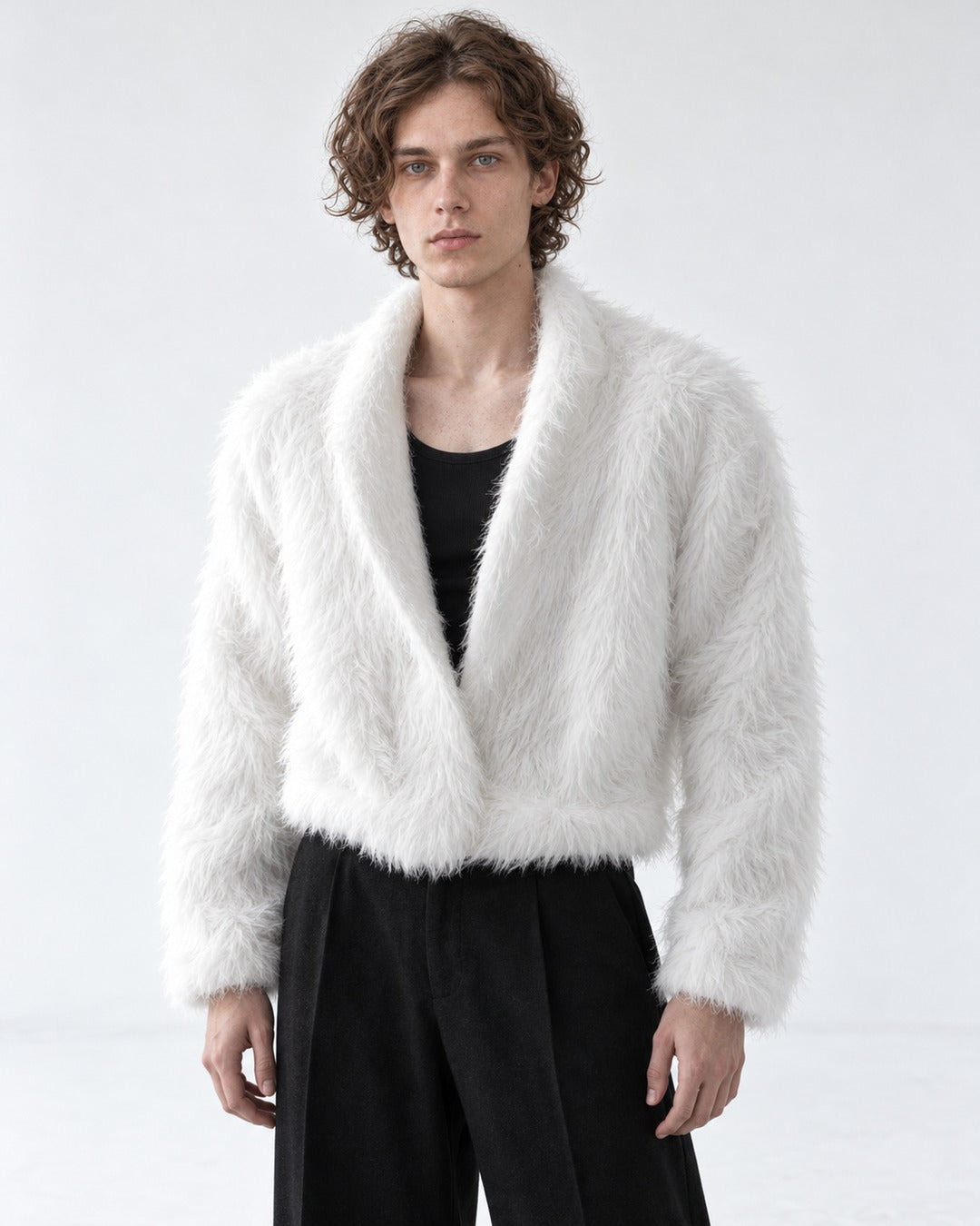 Fuzzy-Knit Draped Cardigan