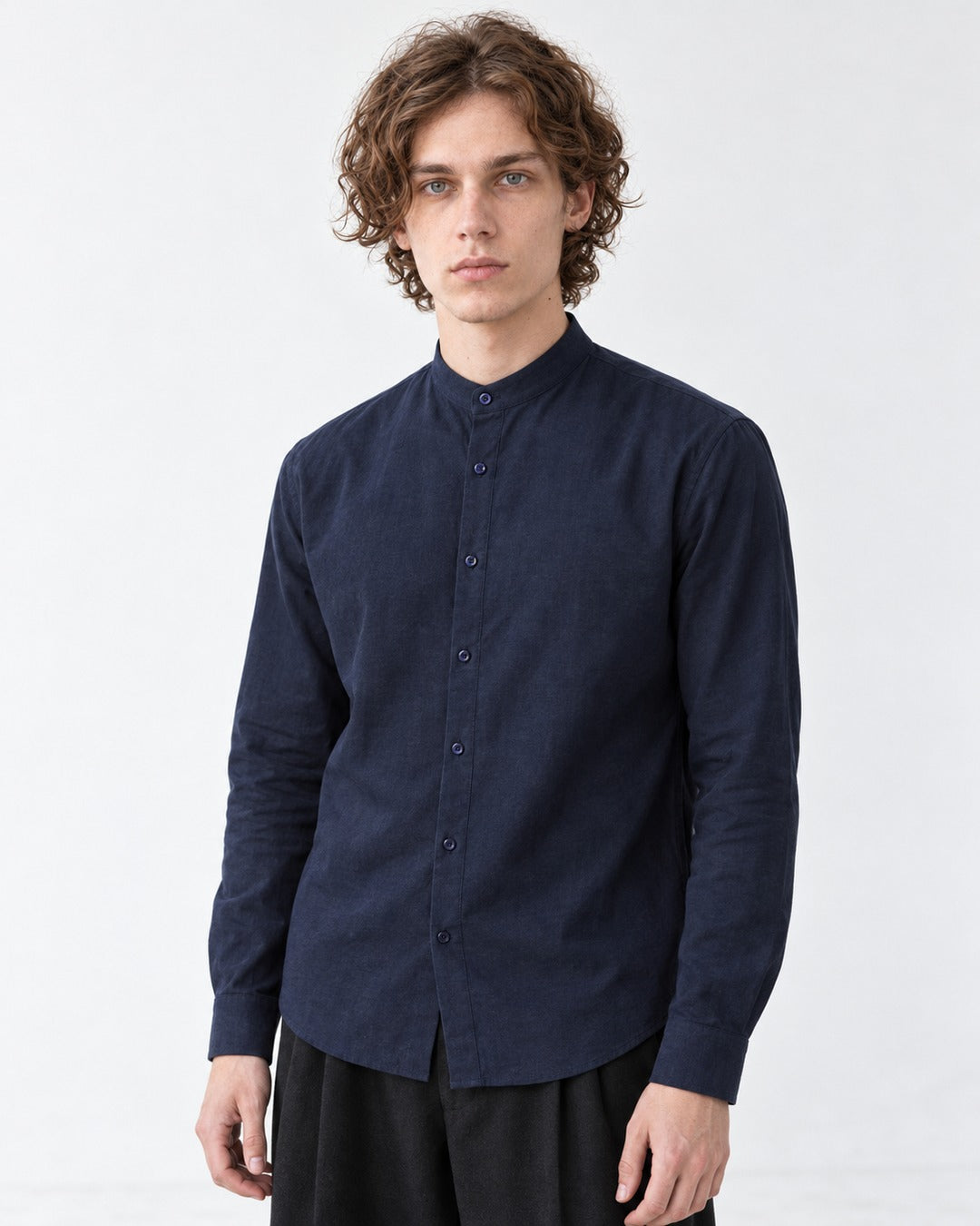 Band Collar Linen Cotton Shirt