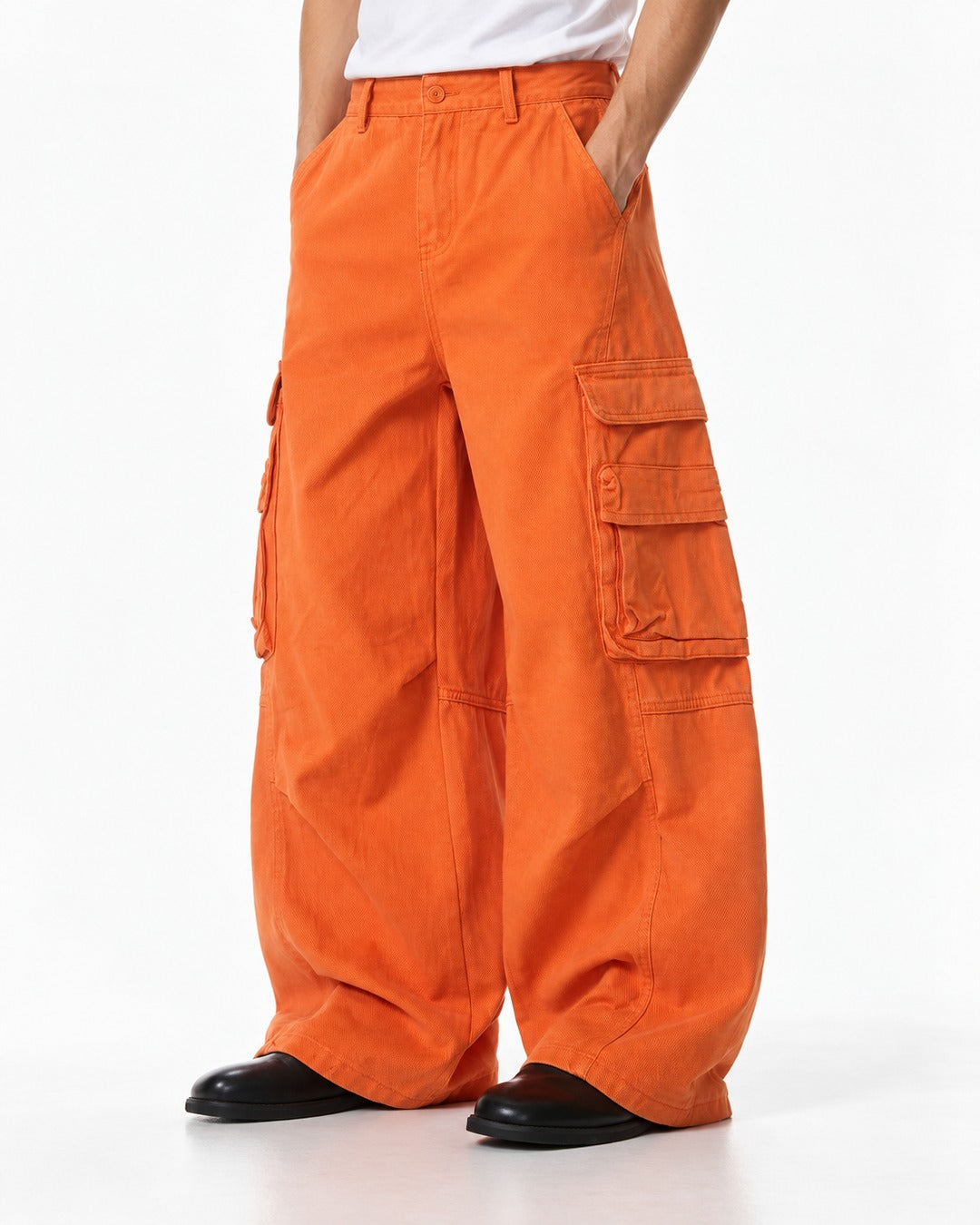 Vivid Orange Wide-Leg Cargo Pants