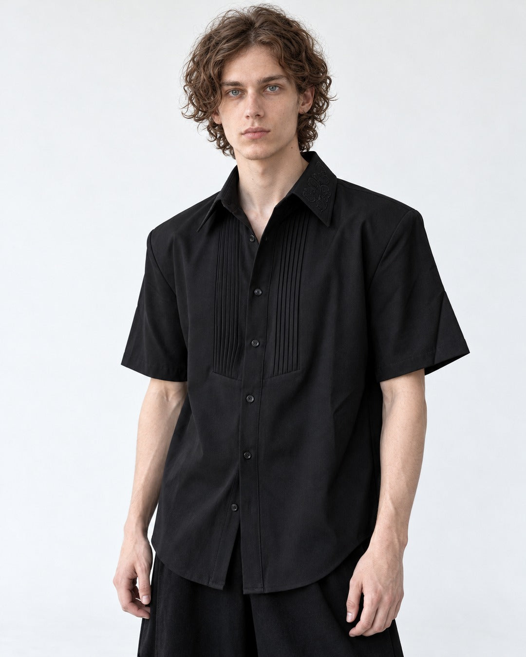 Pintucked Bib Short-Sleeve Shirt