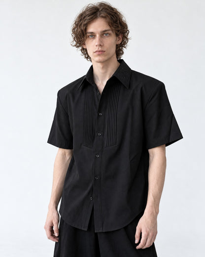 Pintucked Bib Short-Sleeve Shirt