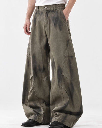 Dirty-Dyed Barrel Wide-Leg Pants