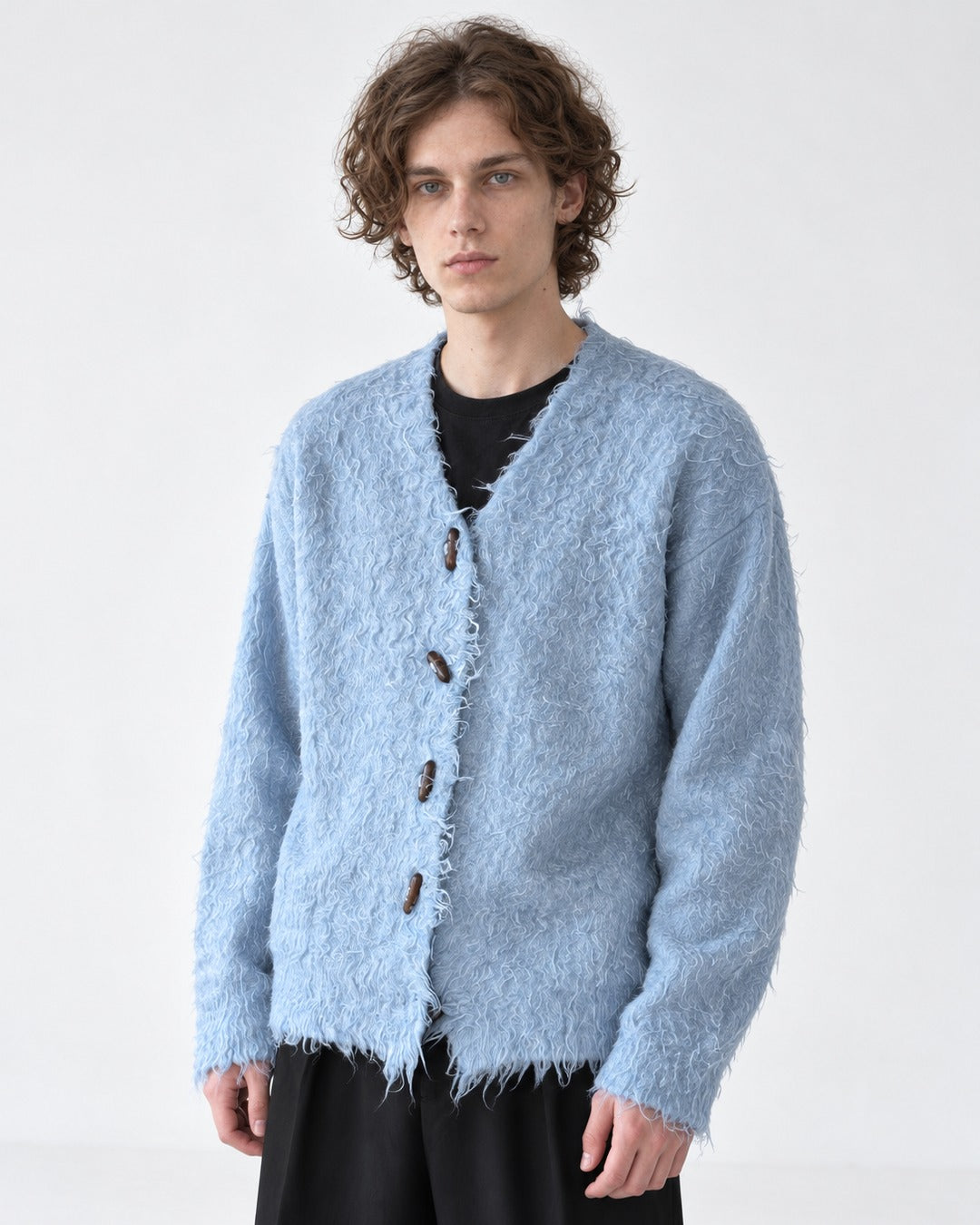 Sky Blue Shaggy Toggle Cardigan