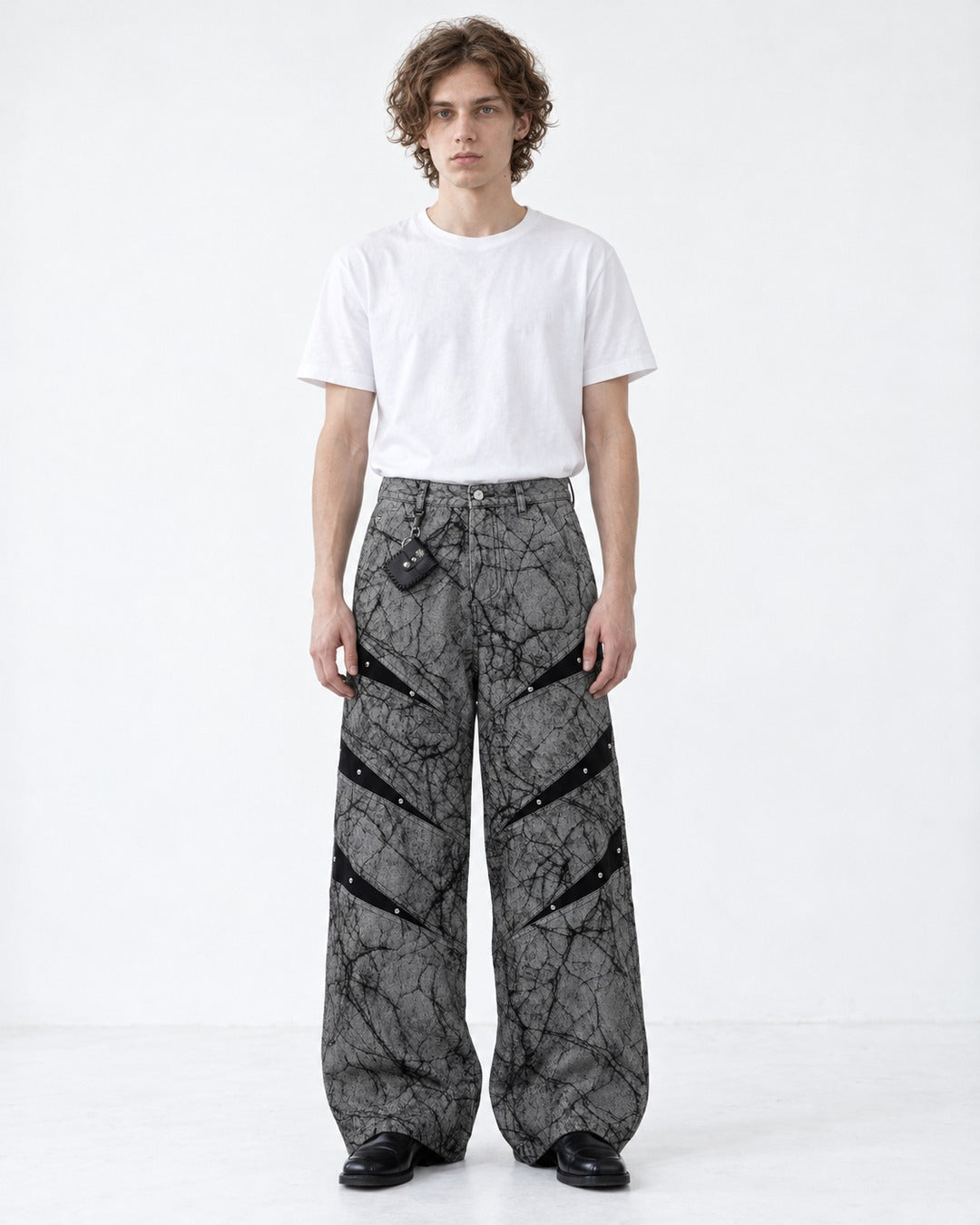Cracked Rivet Patchwork Jeans