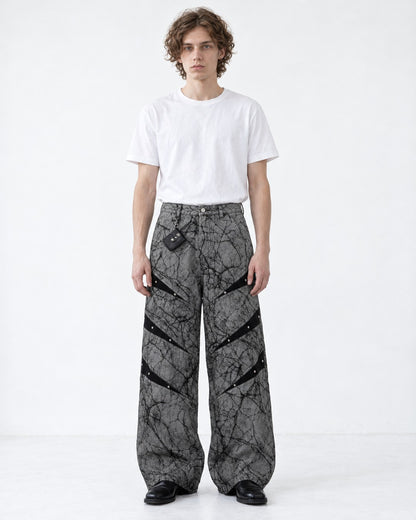 Cracked Rivet Patchwork Jeans