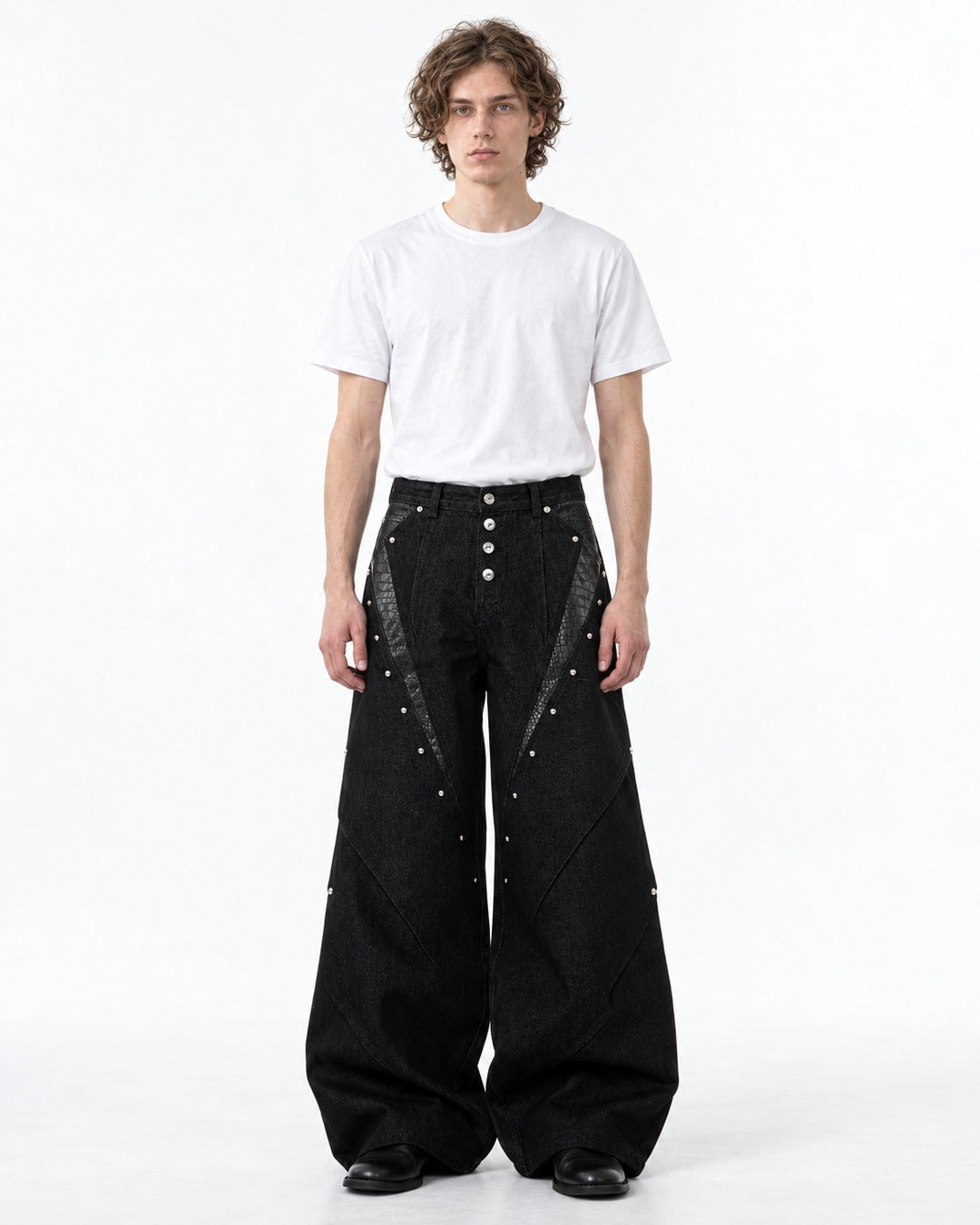 Snake Texture Panel Studded Jeans