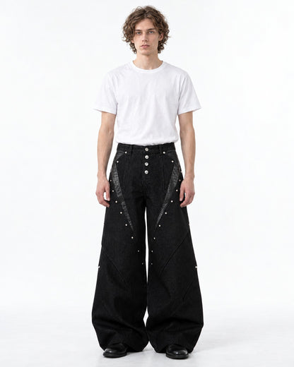 Snake Texture Panel Studded Jeans