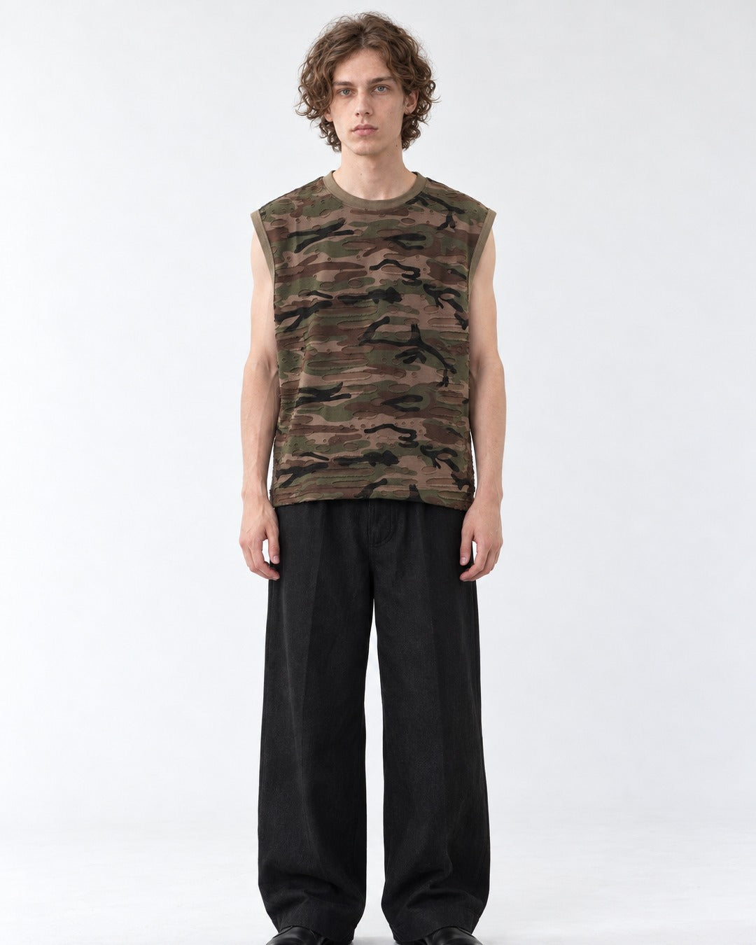 Distressed Camouflage Sleeveless Top